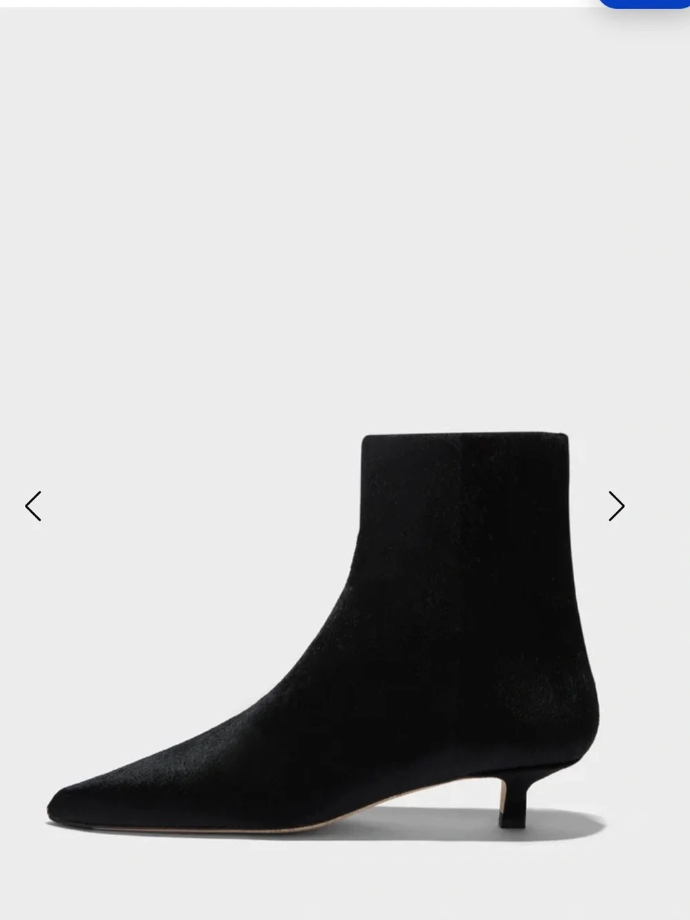 Aeyde Sofie Pony Hair Black Pointed Ankle Boots with Kitten Heel